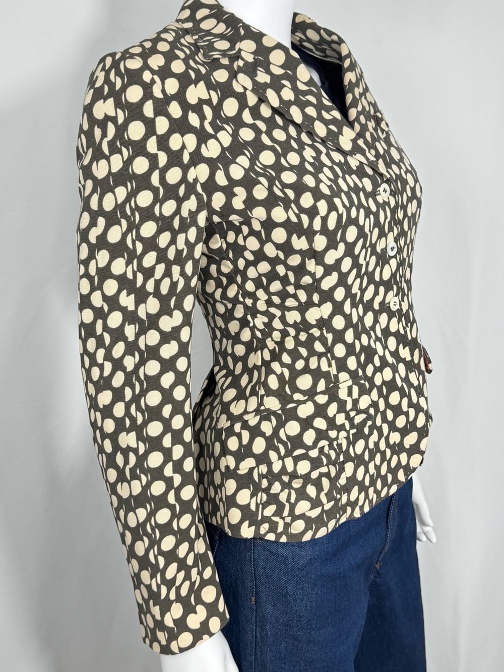 Paul Smith Blue Vintage Polka Dot Blazer Jacket - Brown / Cream - Sz 40/4 - Picture 6 of 14